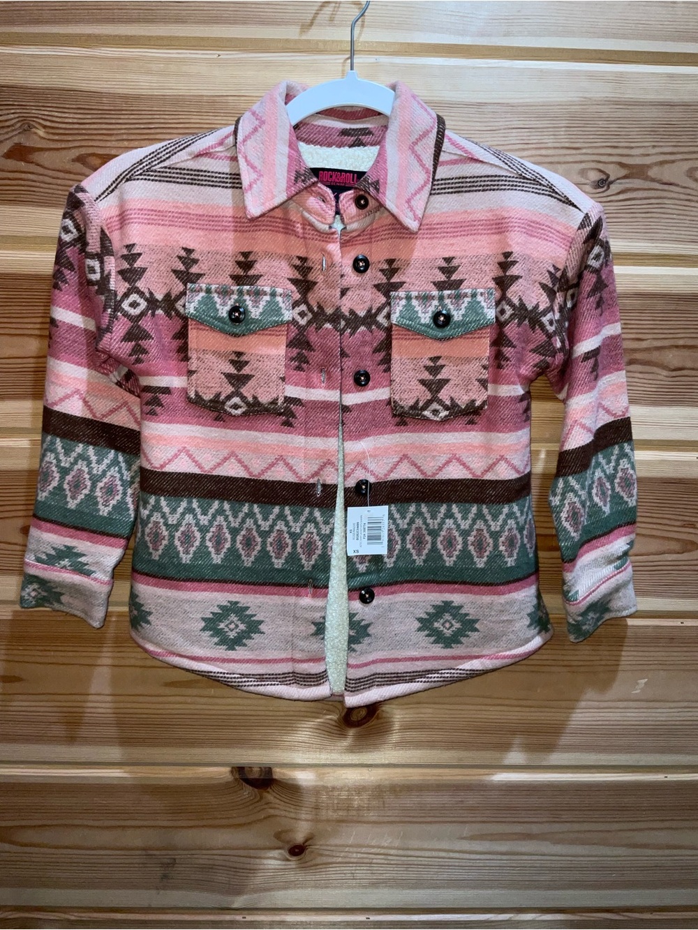 Rock & Roll Denim Pink Aztec Sherpa-Lined Kids Jean Jacket